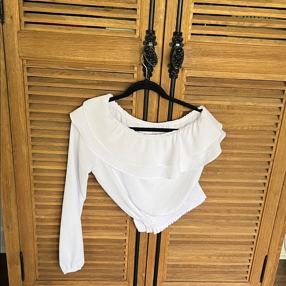 White Ruffled Off-Shoulder Top - Picture 2 of 5